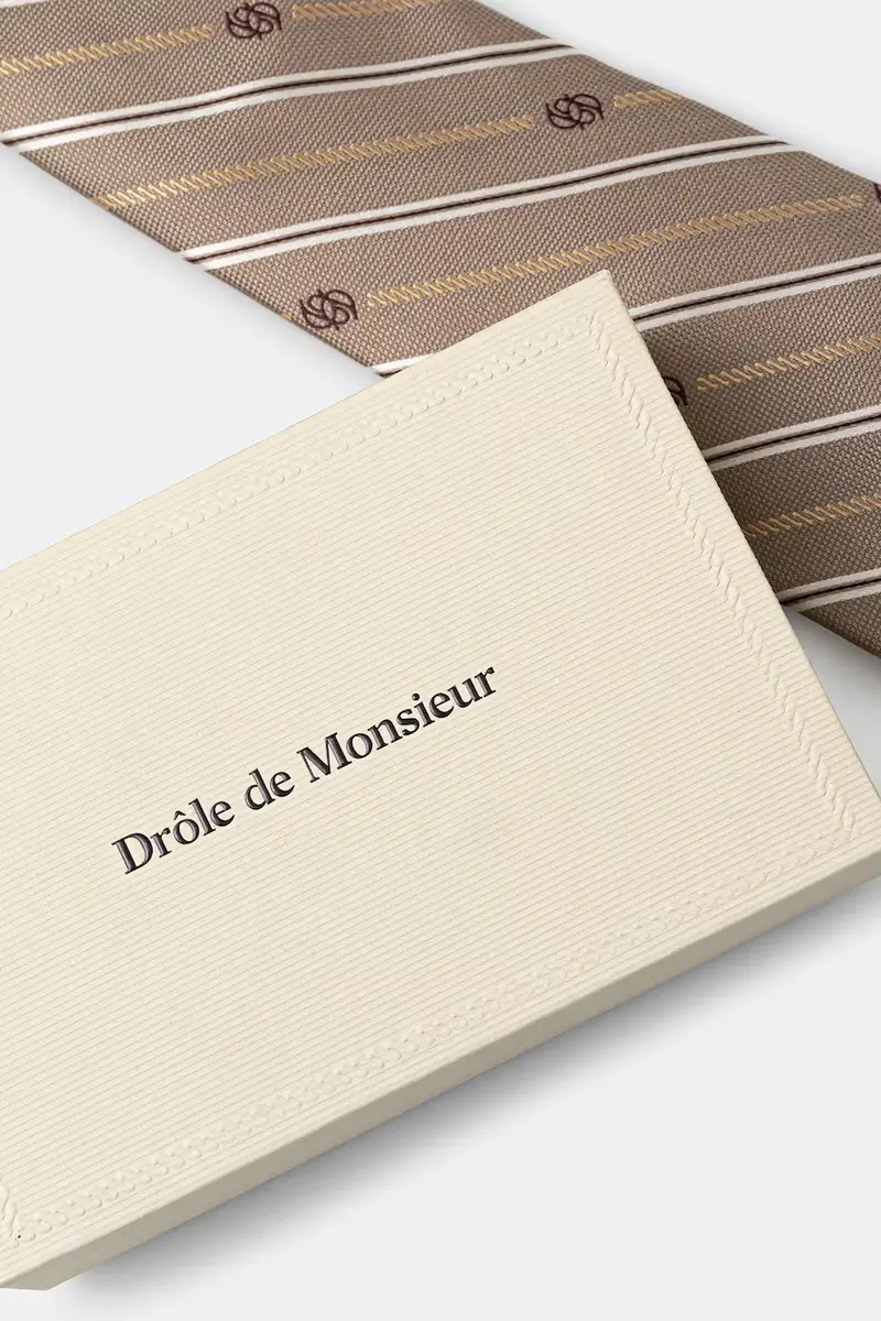 cravatta in seta La Cravate Rayure Monogramme colore beige I.TI002.SE018 miniatura 3