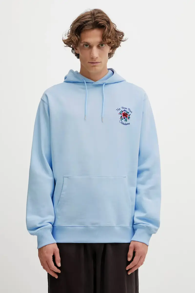 Drole De Monsieur Felpa in cotone Hoodie Slogan rosa e blu miniatura 3