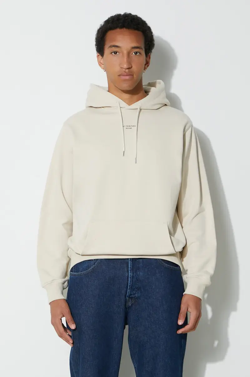 felpa in cotone Le Hoodie Slogan a Poche Classique uomo colore beige con cappuccio PERM-HO161-CO127-MT