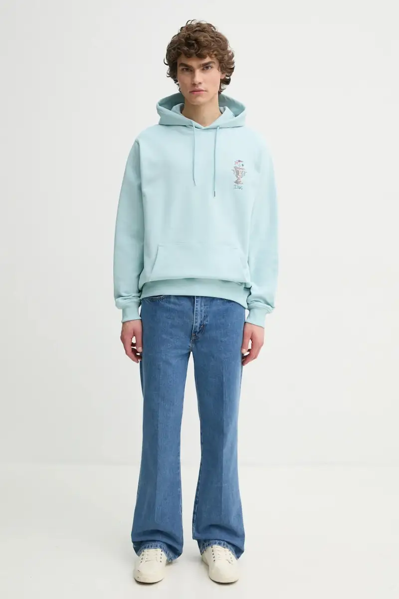 felpa in cotone Le Hoodie Vase uomo colore turchese con cappuccio con applicazione F-HO174-CO127-LBE