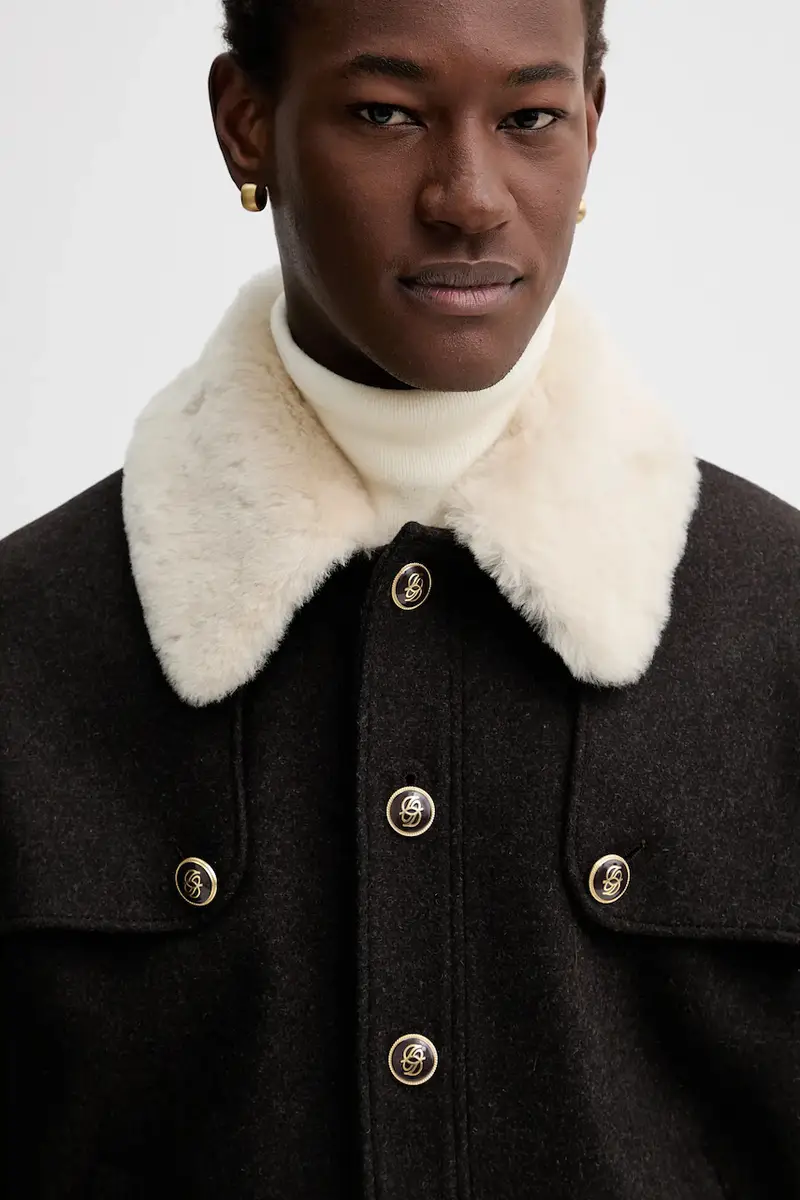 giacca con lana Le Blouson Laine Marrone miniatura 4