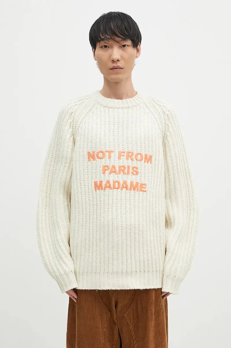 maglione in lana La Maille TressEe Slogan uomo colore beige E-PO163-WO028-EC