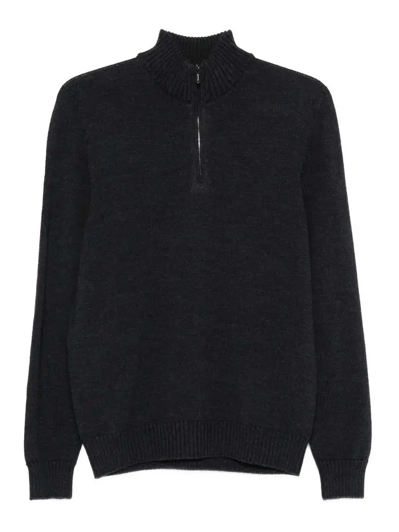 Maglione con zip a scollo a manica lunga Nero