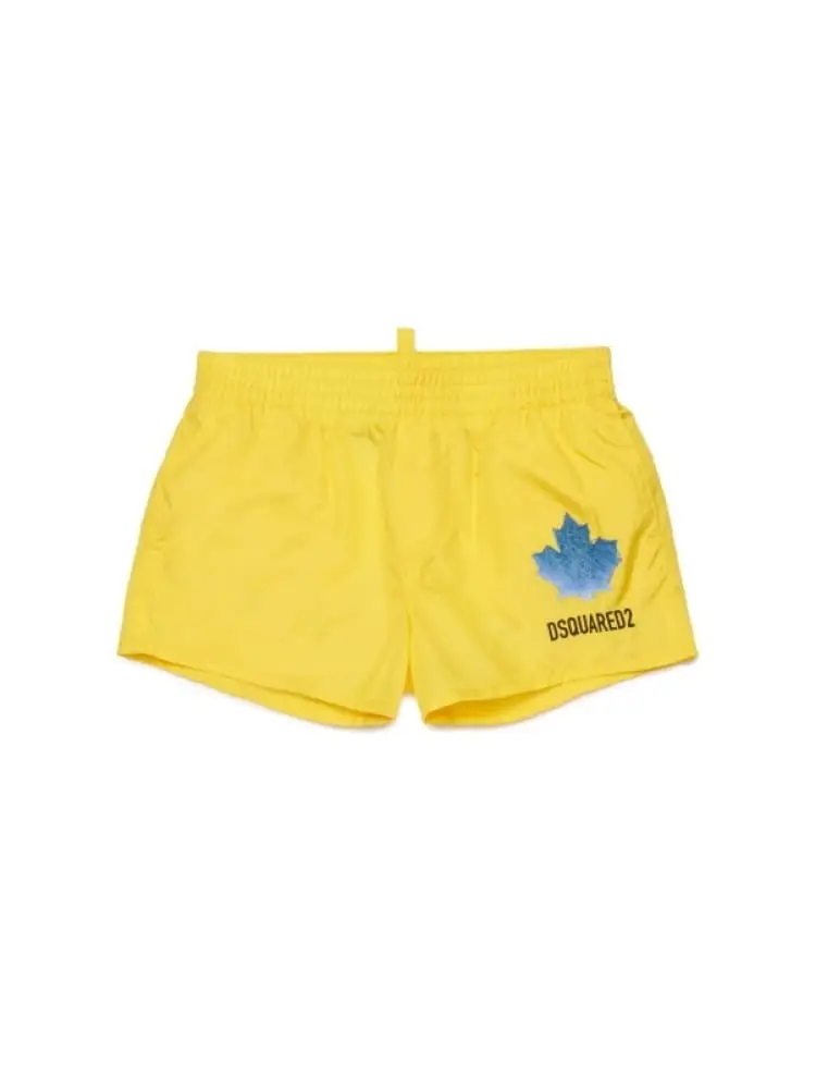 costume da bagno infant giallo con logo foglia