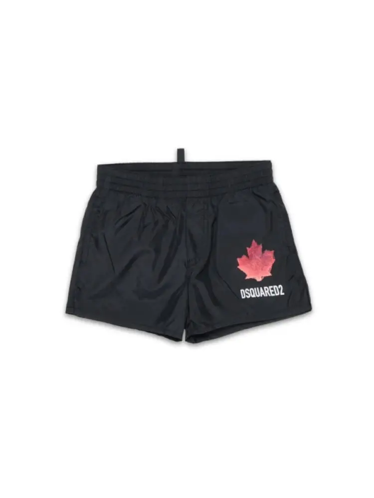 costume da bagno infant nero con logo foglia