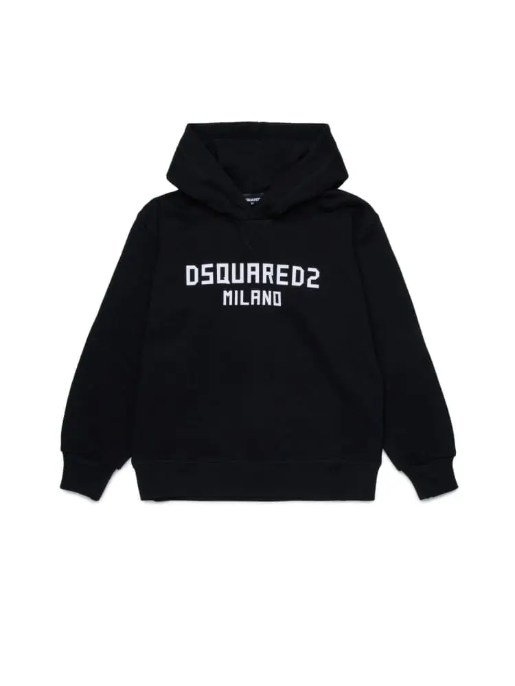 felpa con cappuccio kids/junior slouch fit in cotone nero con stampa frontale