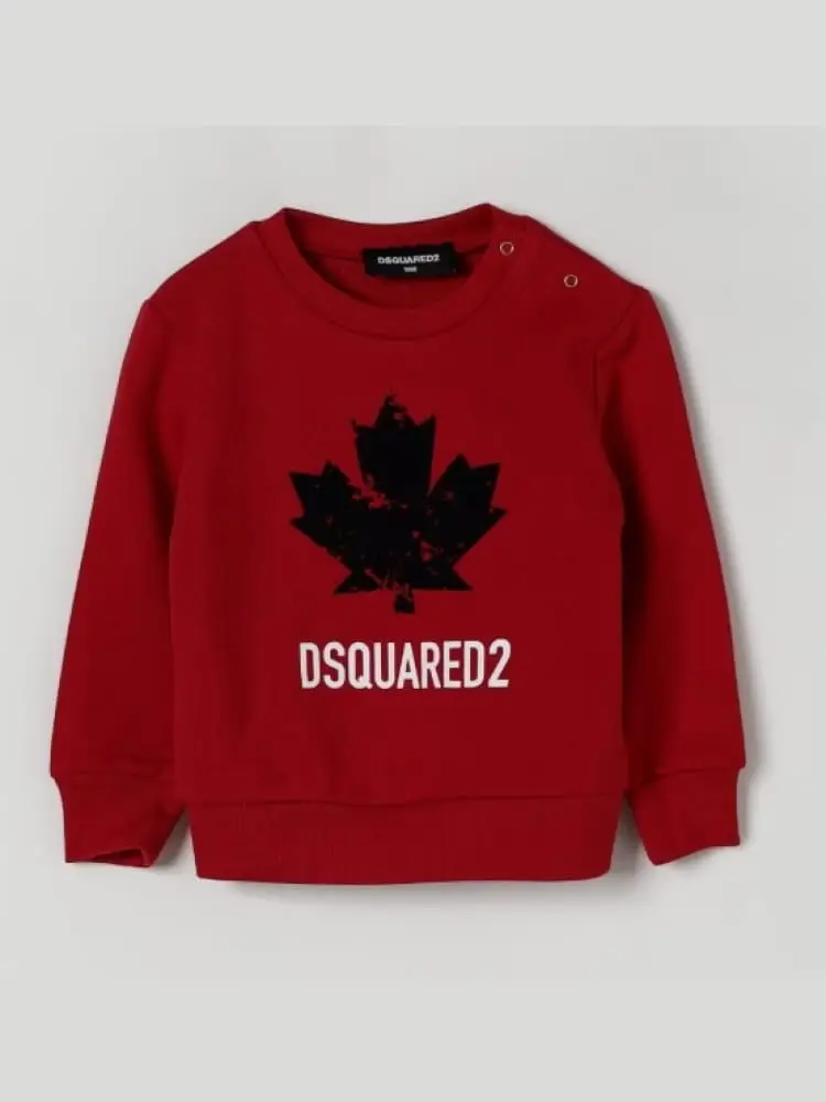 felpa girocollo infant rossa con big logo foglia davanti