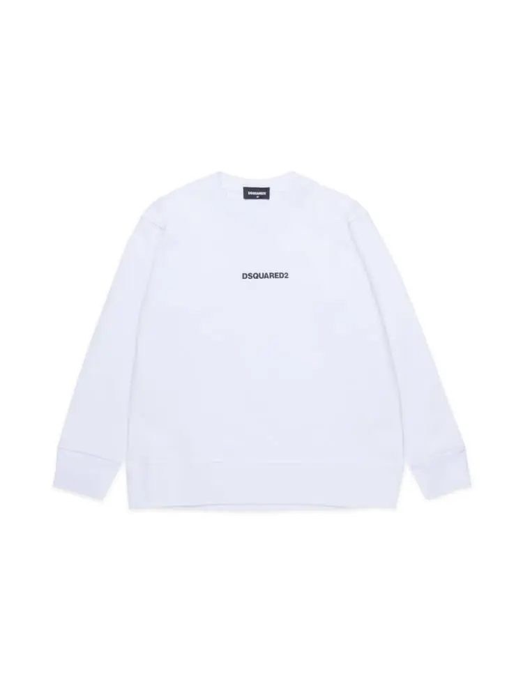 felpa kids-junior girocollo bianca con mini logo centrale