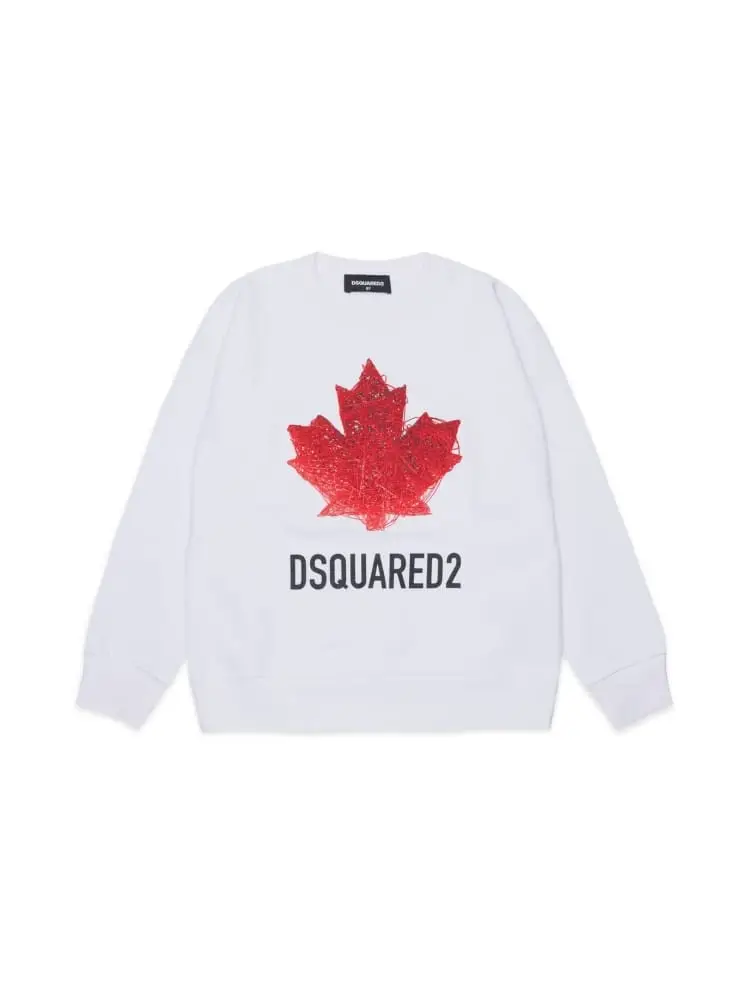 felpa kids/junior girocollo con logo in cotone bianco