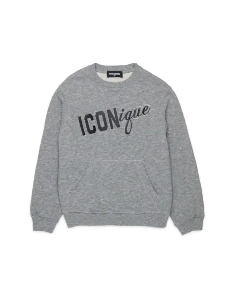 felpa kids/junior girocollo grigio con logo applicato