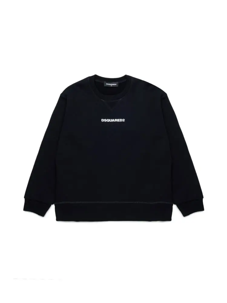 felpa kids-junior girocollo nera con mini logo centrale