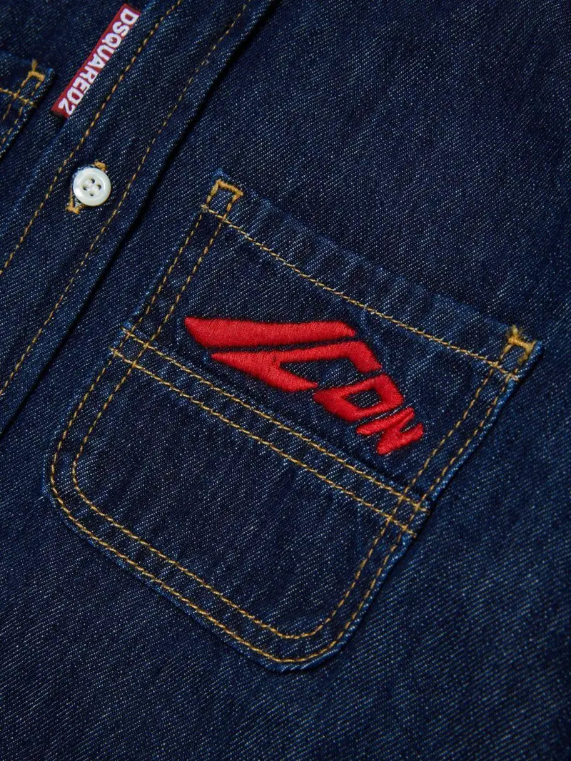 Camicia Denim Blu con Logo Blu denim miniatura 3