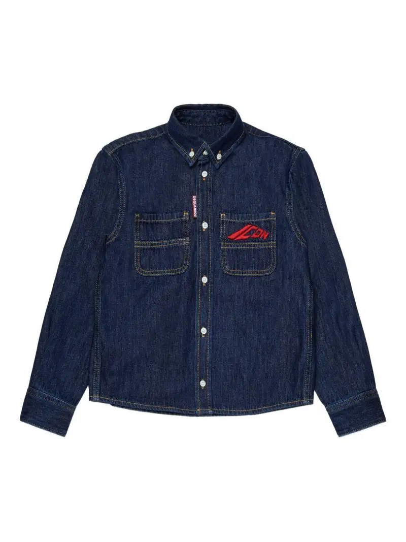 Camicia Denim Blu con Logo Blu denim