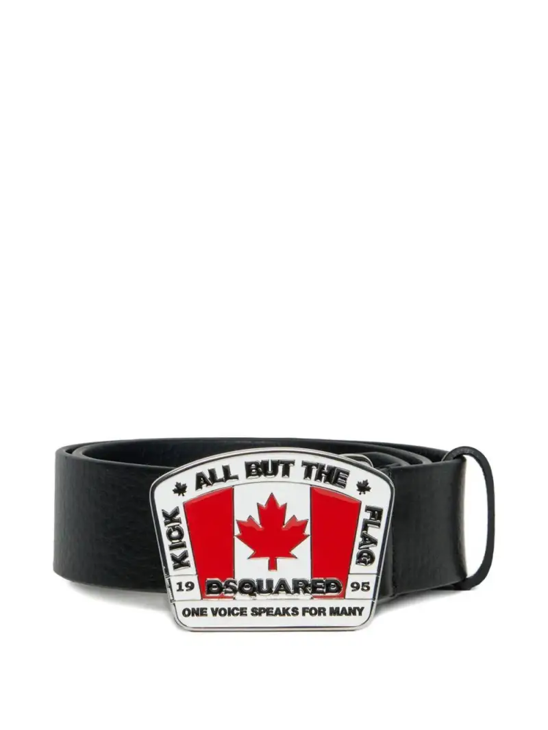 Cintura in Pelle con Fibbia Canadian Flag Nero