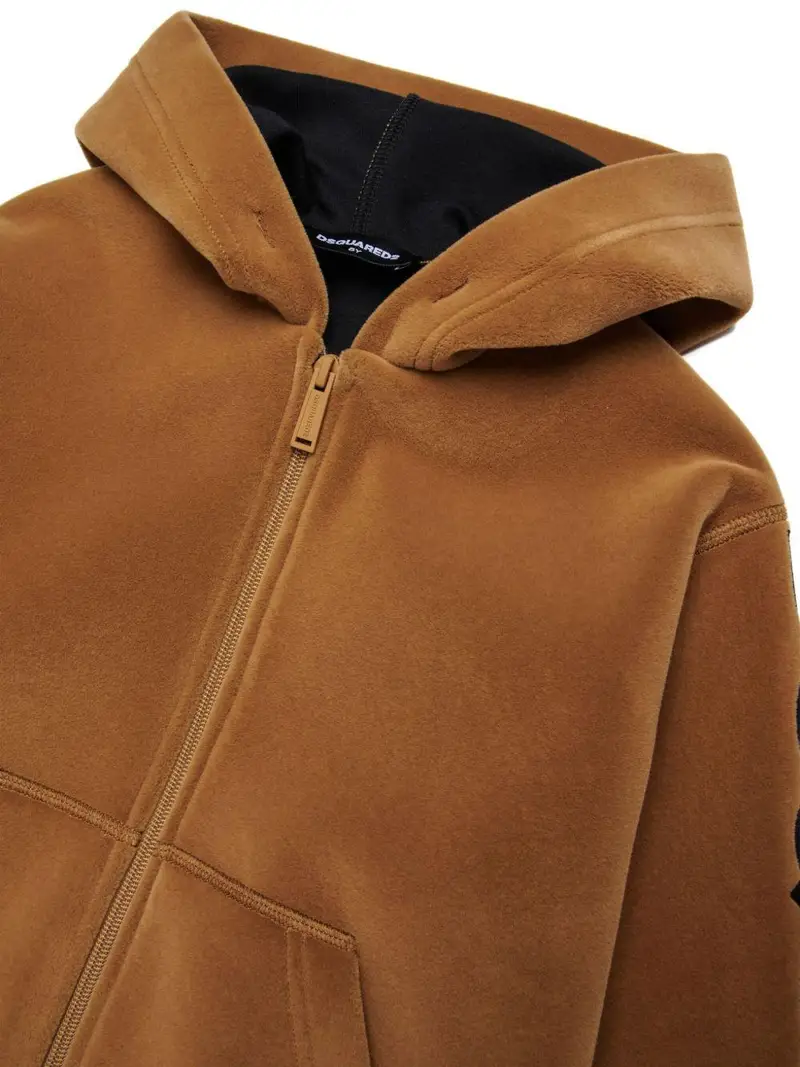 Felpa con Cappuccio e Zip Marrone miniatura 2