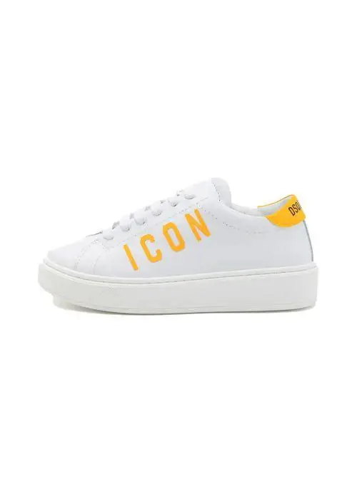 Sneakers bianche logo icon giallo kids Bianco