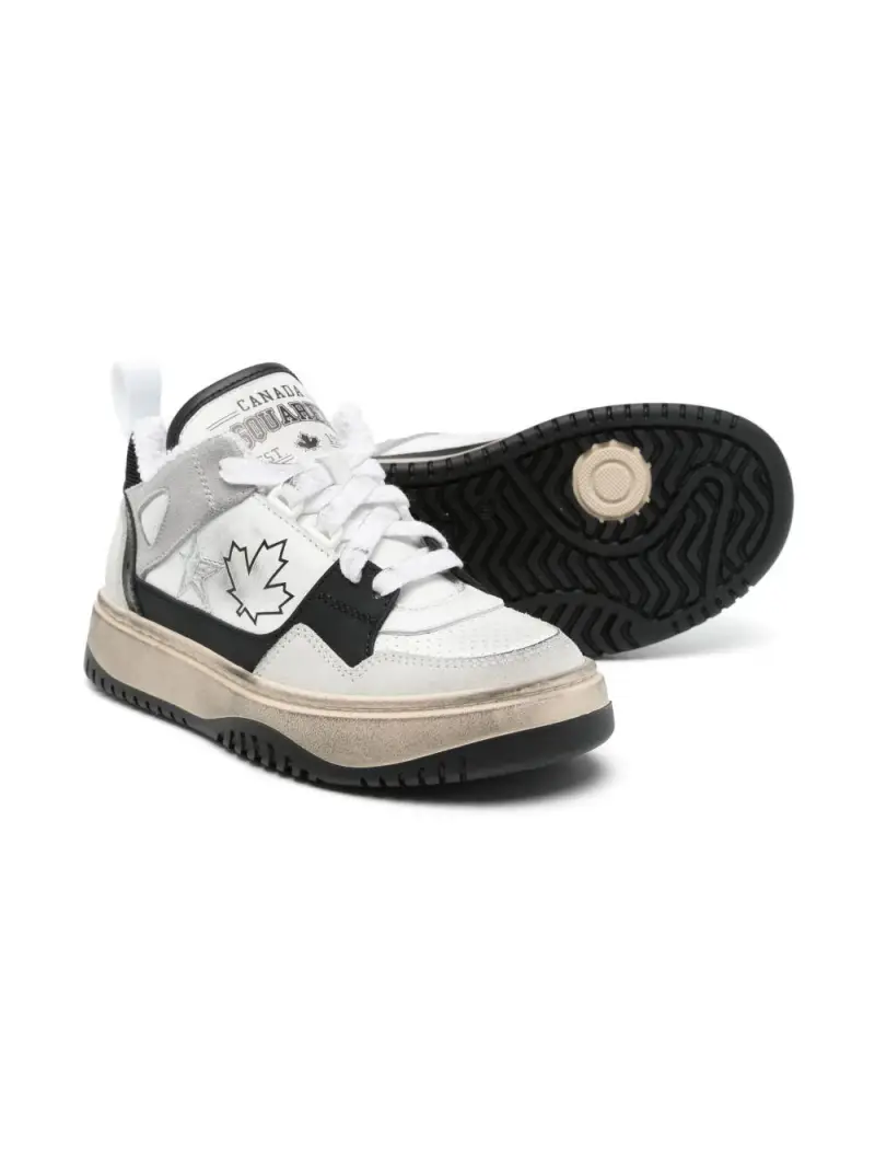 Sneakers inserti tricolor con foglia laterale Bianco miniatura 2