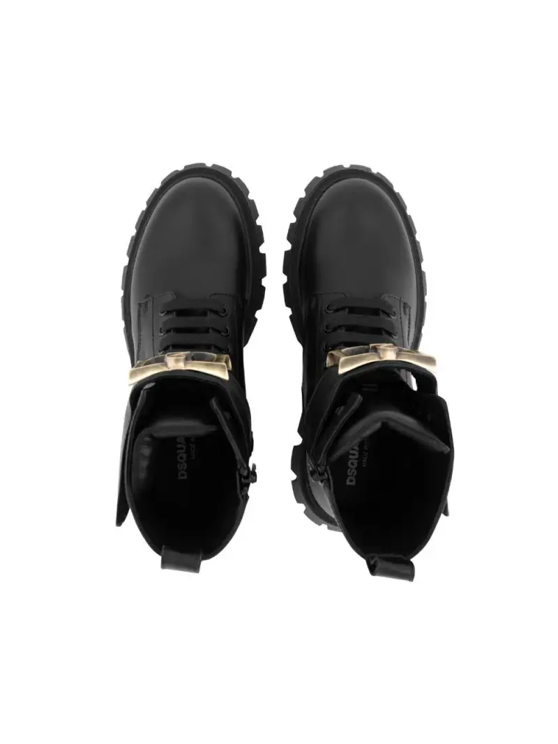 Stivaletto nero carrarmato con fibbia logata miniatura 3