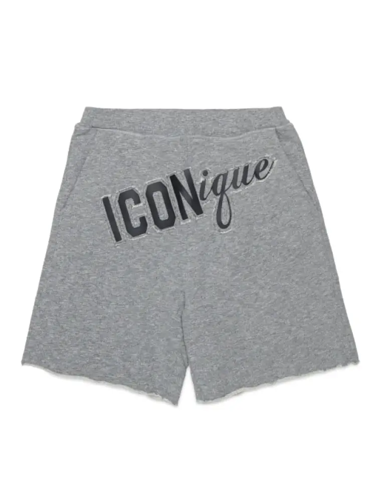 pantaloncini kids/junior in felpa grigio con logo applicato