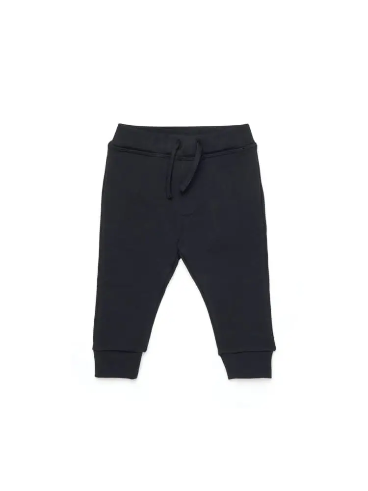 pantaloni infant in felpa nera con logo
