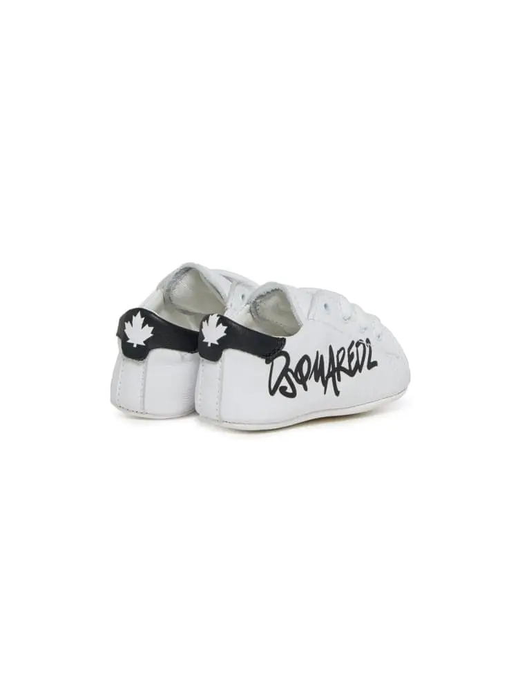 sneakers culla in pelle bianca con logo miniatura 2
