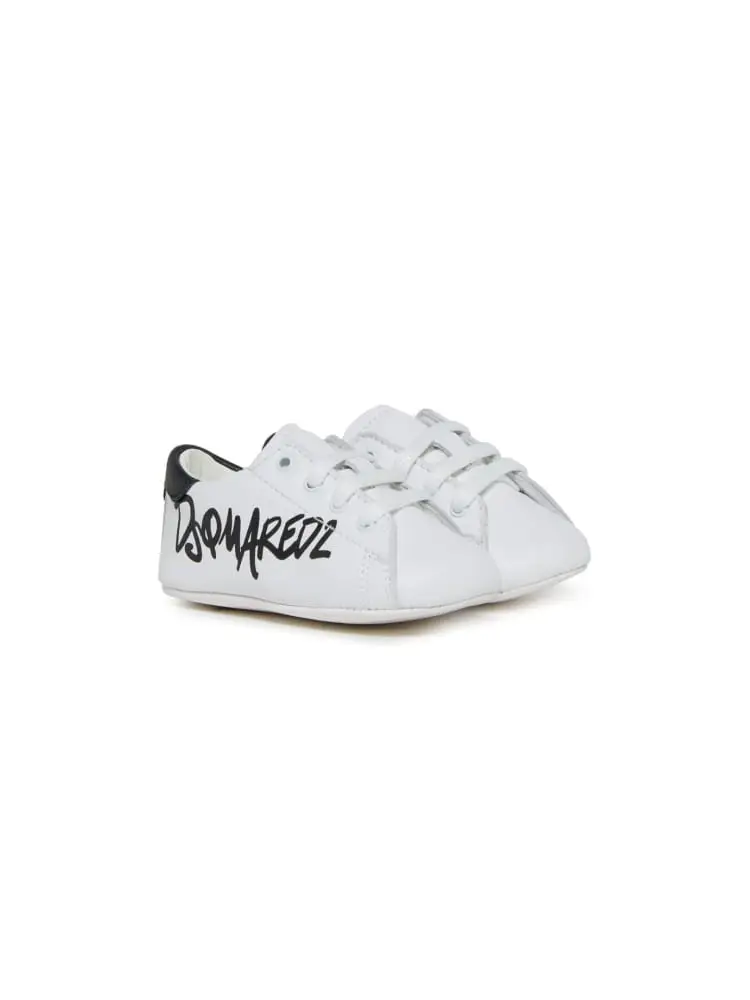 sneakers culla in pelle bianca con logo miniatura 4