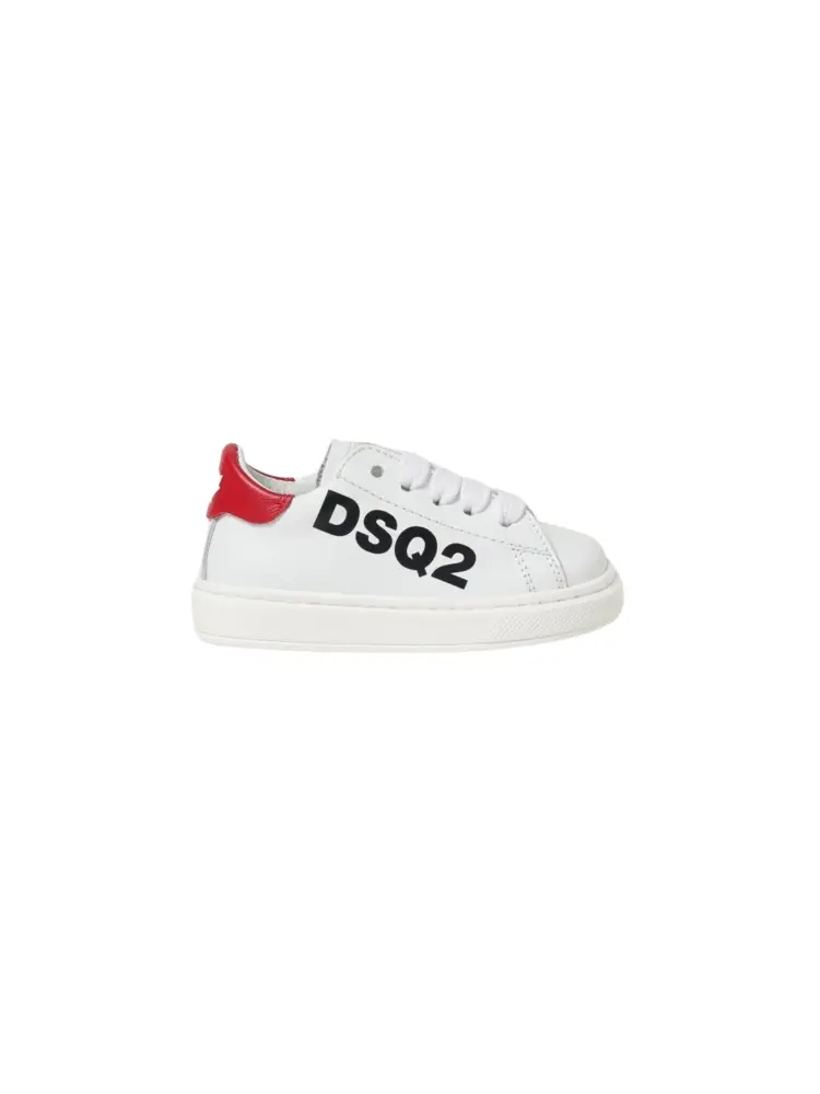 sneakers junior in pelle di vitello bianca con logo dsq2