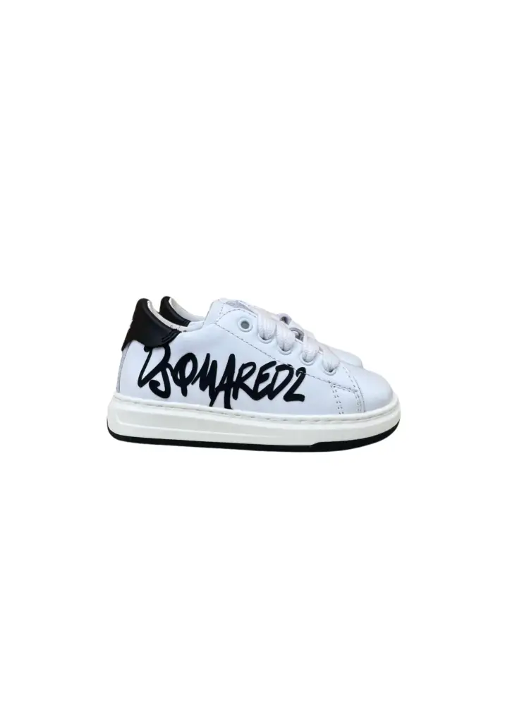 sneakers junior in pelle di vitello bianca con logo lettering