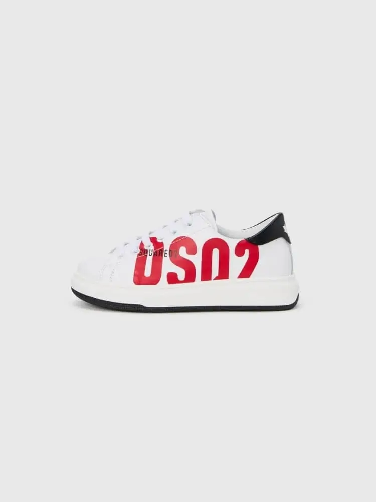 sneakers kids in pelle bianca con logo in contrasto