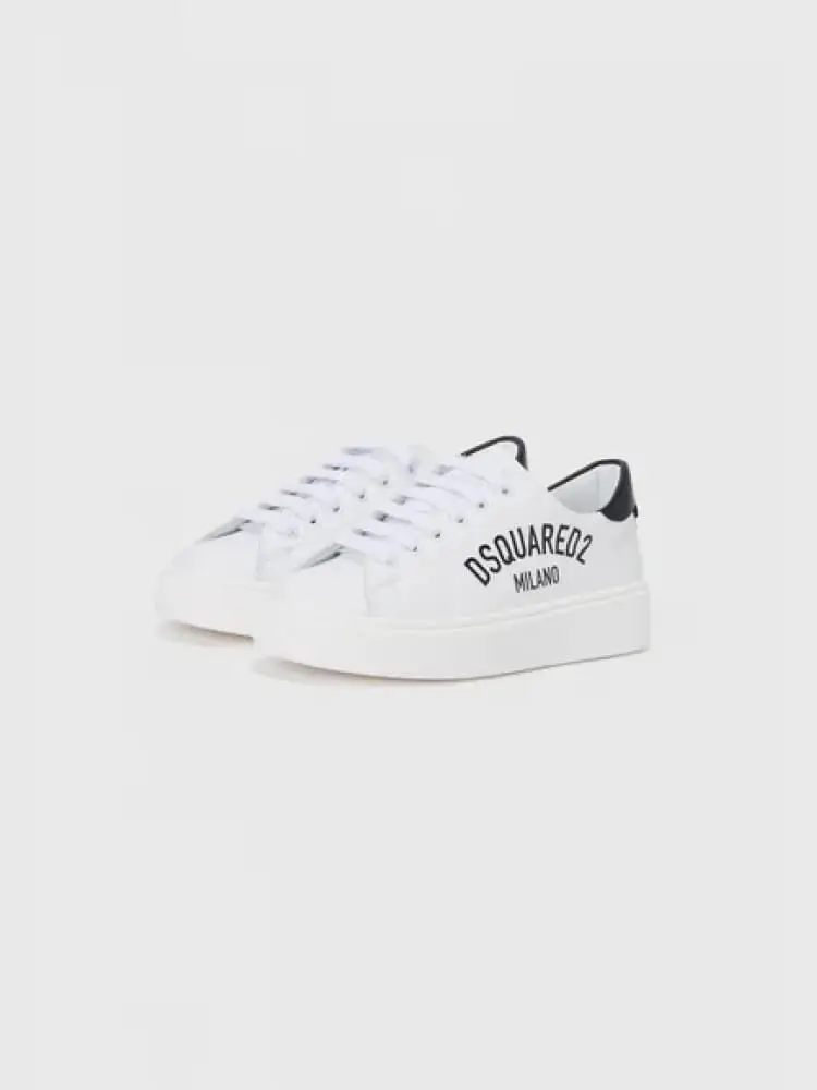 sneakers kids in pelle bianca con logo lettering miniatura 2