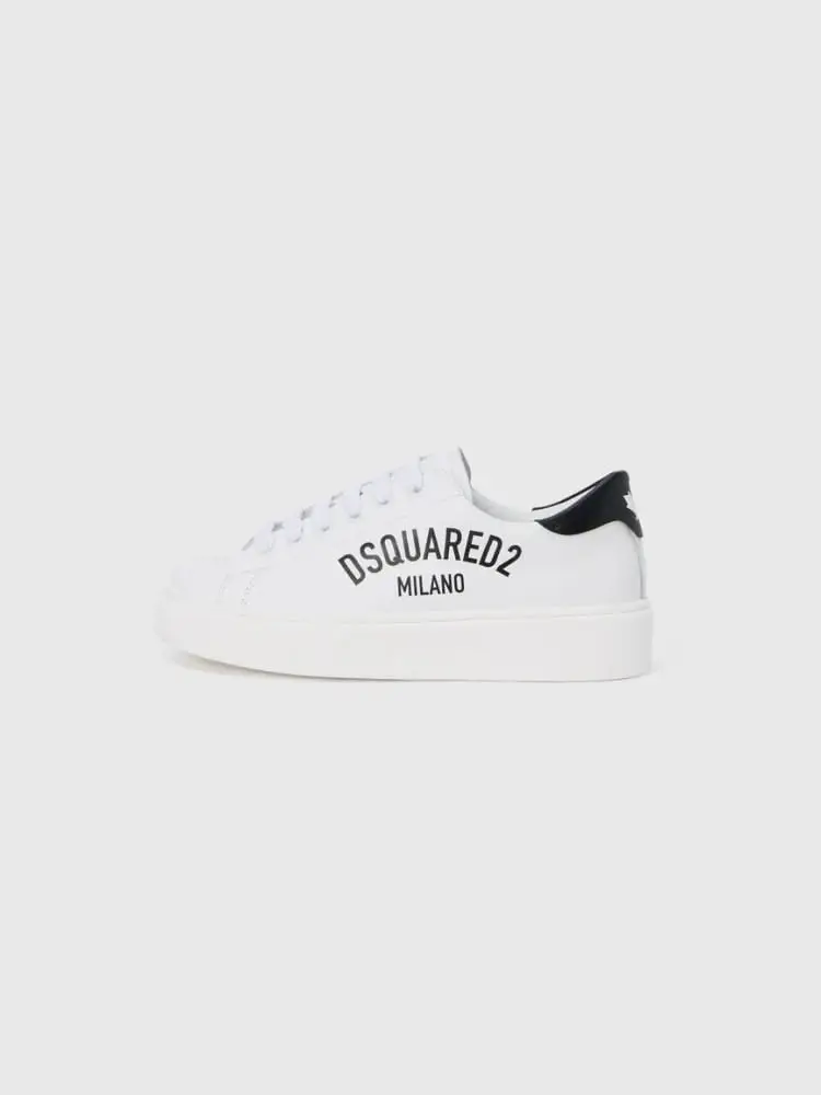 sneakers kids in pelle bianca con logo lettering