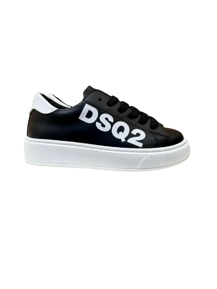 sneakers kids/junior in pelle di vitello nero con logo dsq2