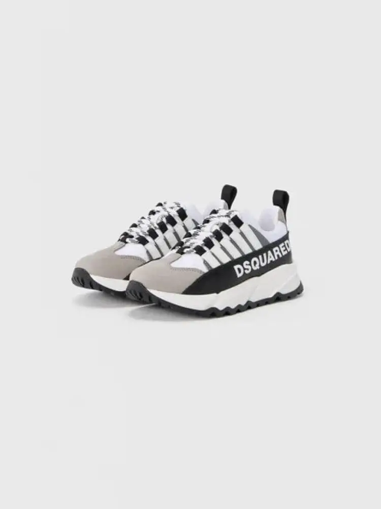 sneakers run in mix pelle e camoscio grigio bianco con logo nerop miniatura 3