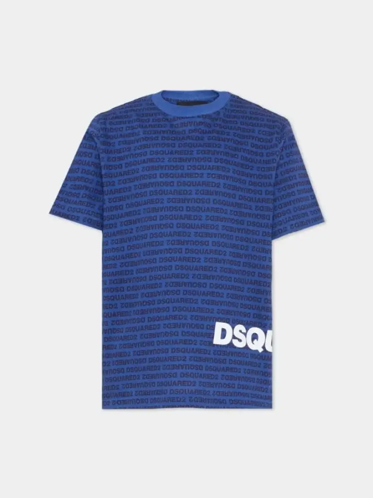 t-shirt kids/junior blu con logo all-over