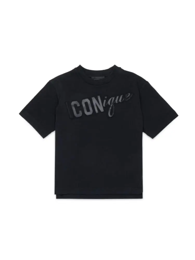 t-shirt kids/junior in cotone nero con logo a rilievo loose fit
