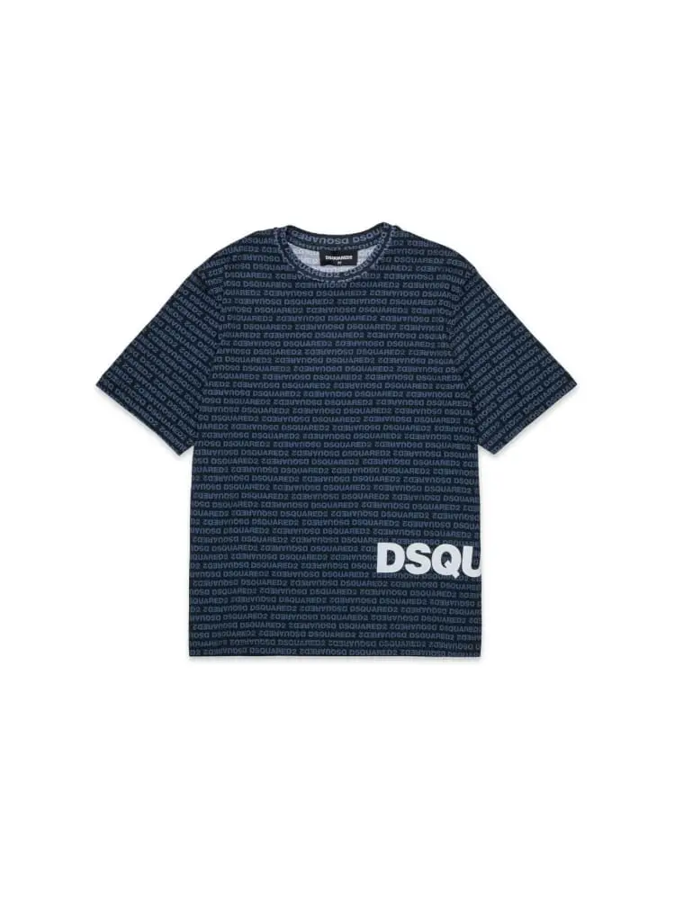 t-shirt kids/junior in cotone nero con logo allover