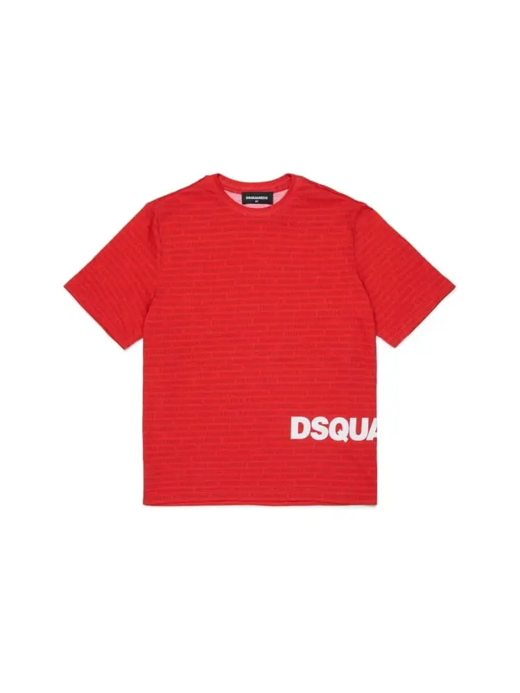 t-shirt kids/junior in cotone rosso con logo allover