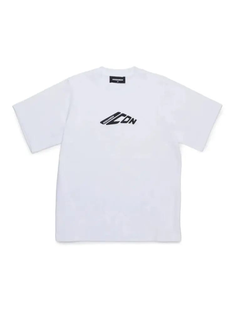 tshirt junior bianca con logo icon