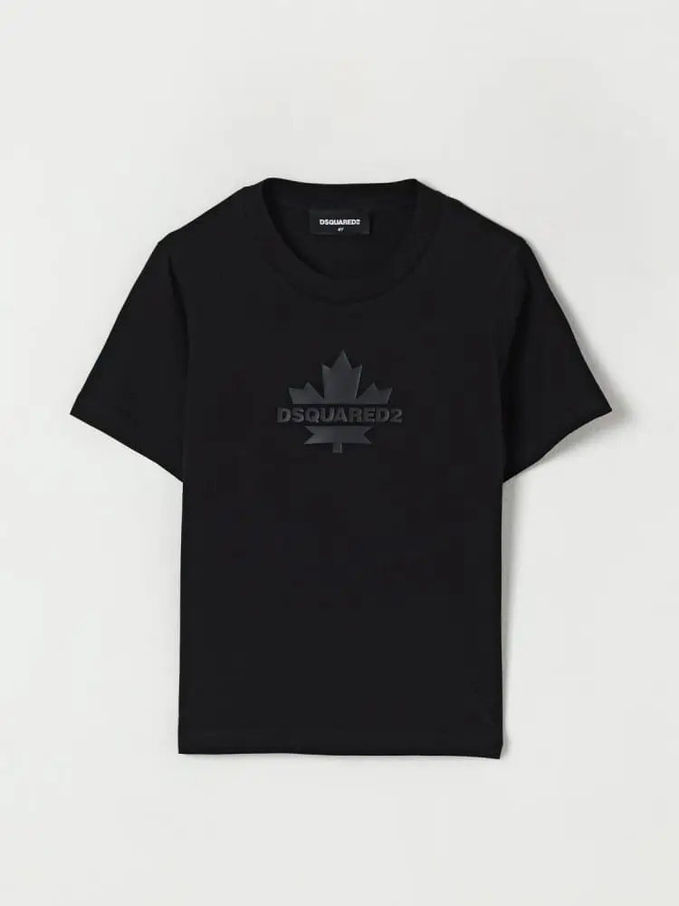 tshirt junior nera con logo foglia davanti vestibilità regular fit