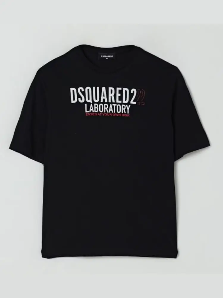 tshirt kids-junior bianca con logo lettering davanti e stampa laterale dietro