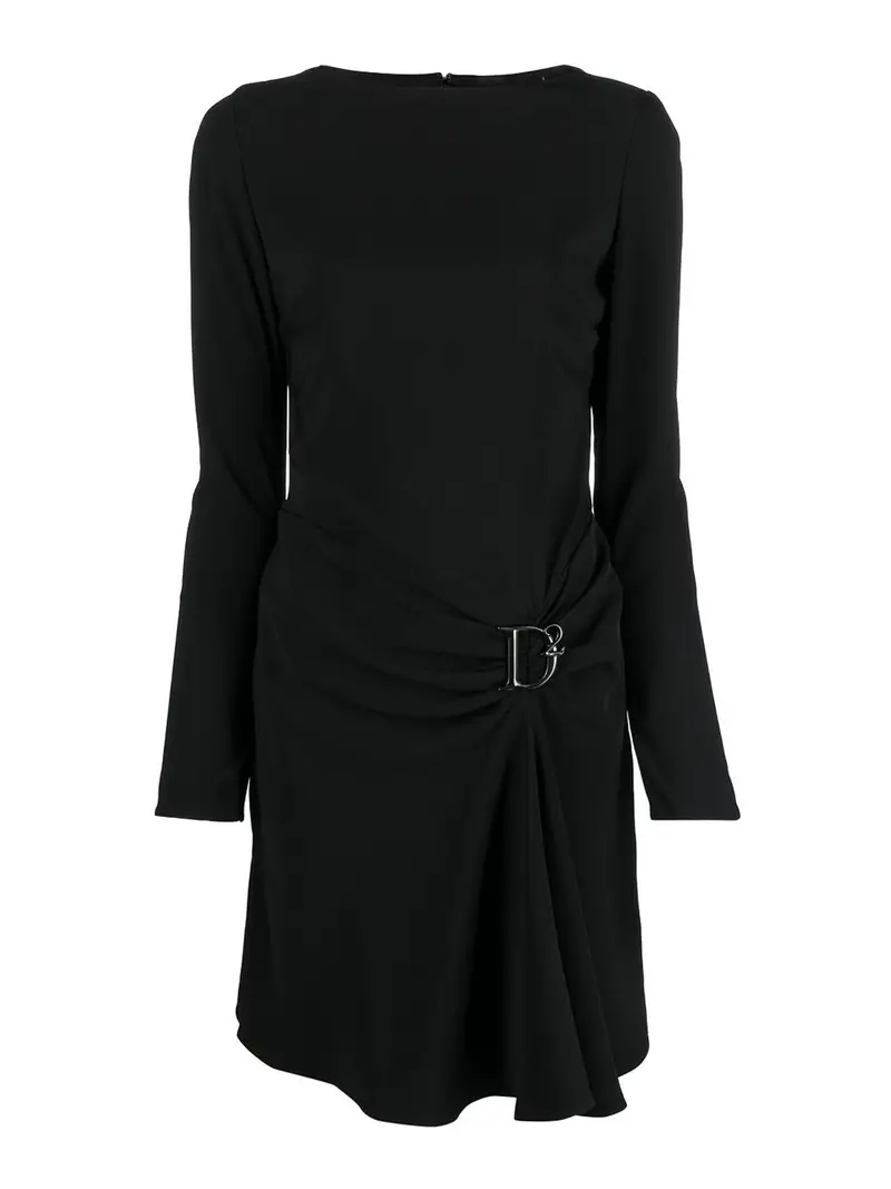 Abito drappeggiato con placca logo Nero