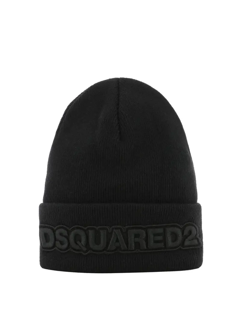 Berretto Dsquared2 nero in lana a costine