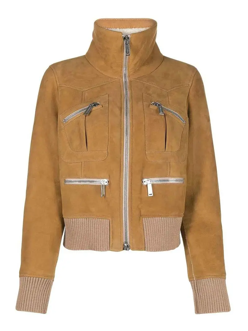 Bomber con zip e dettagli a coste Marrone