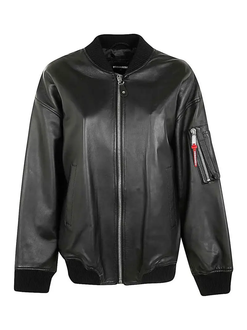 Bomber oversize in pelle Nero