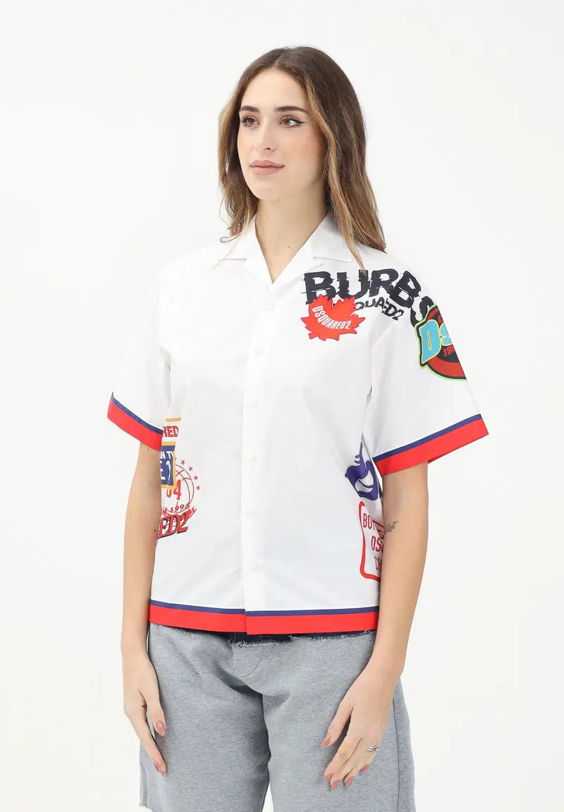 DSQUARED2 Camicia a manica corta bianca per donna, ragazzi e bambini con grafica Urban