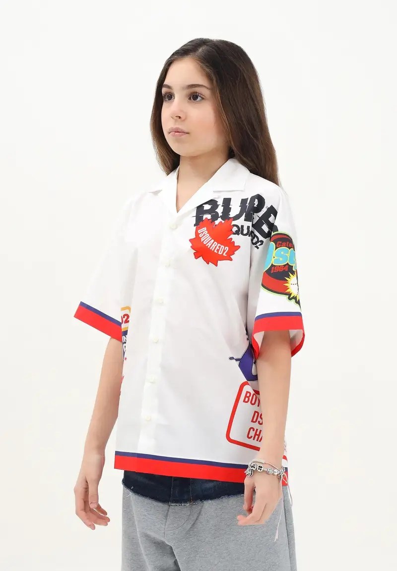 DSQUARED2 Camicia a manica corta bianca per donna, ragazzi e bambini con grafica Urban miniatura 3