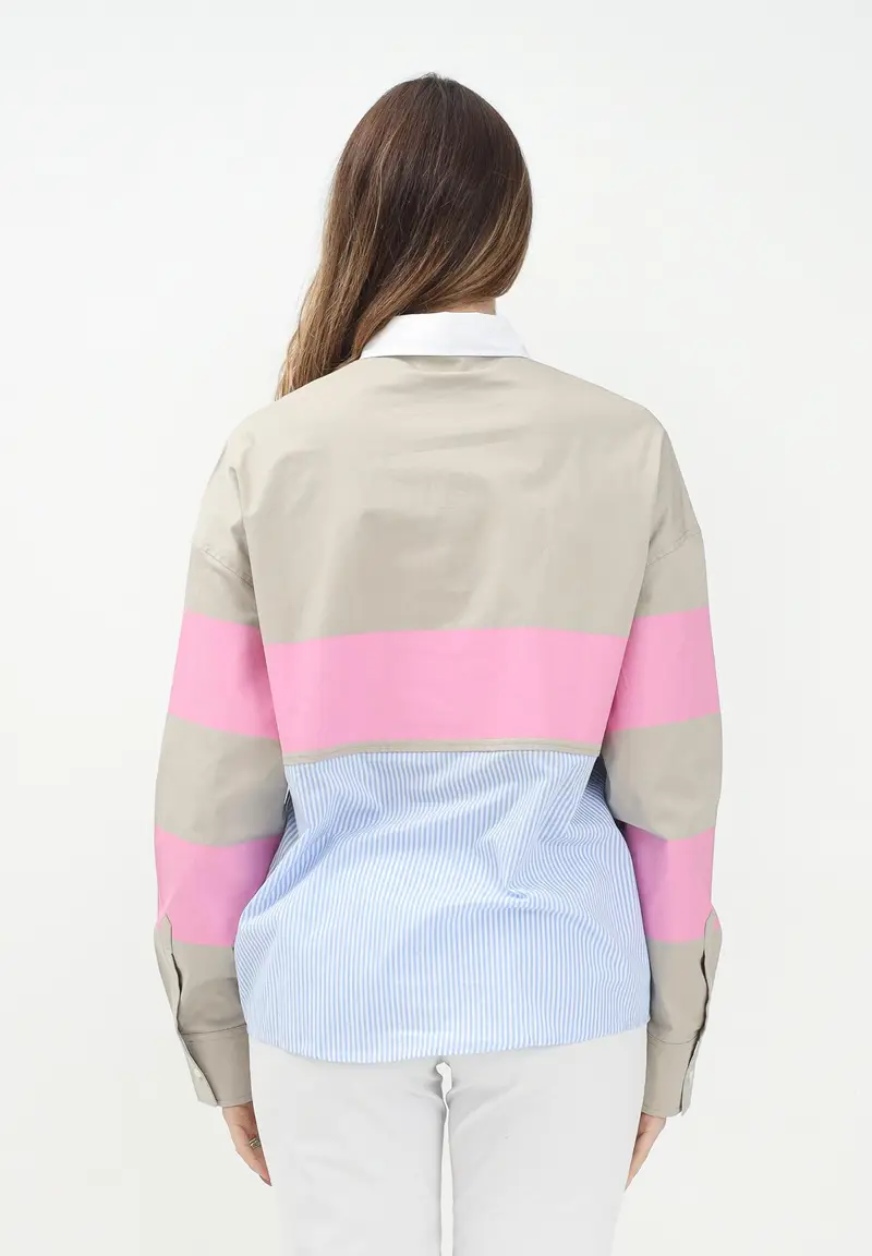 DSQUARED2 Camicia a manica lunga beige per donna e bambina con stampa logo e inserti a contrasto miniatura 2