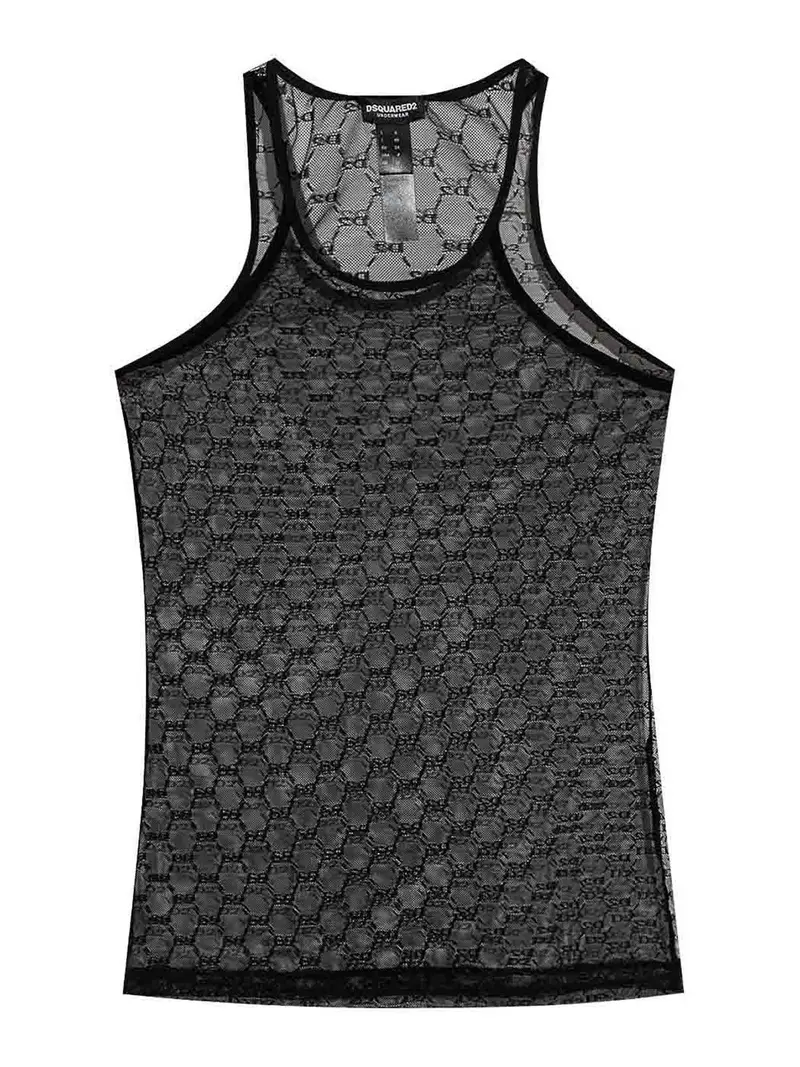 Canotta con monogramma in rete Nero