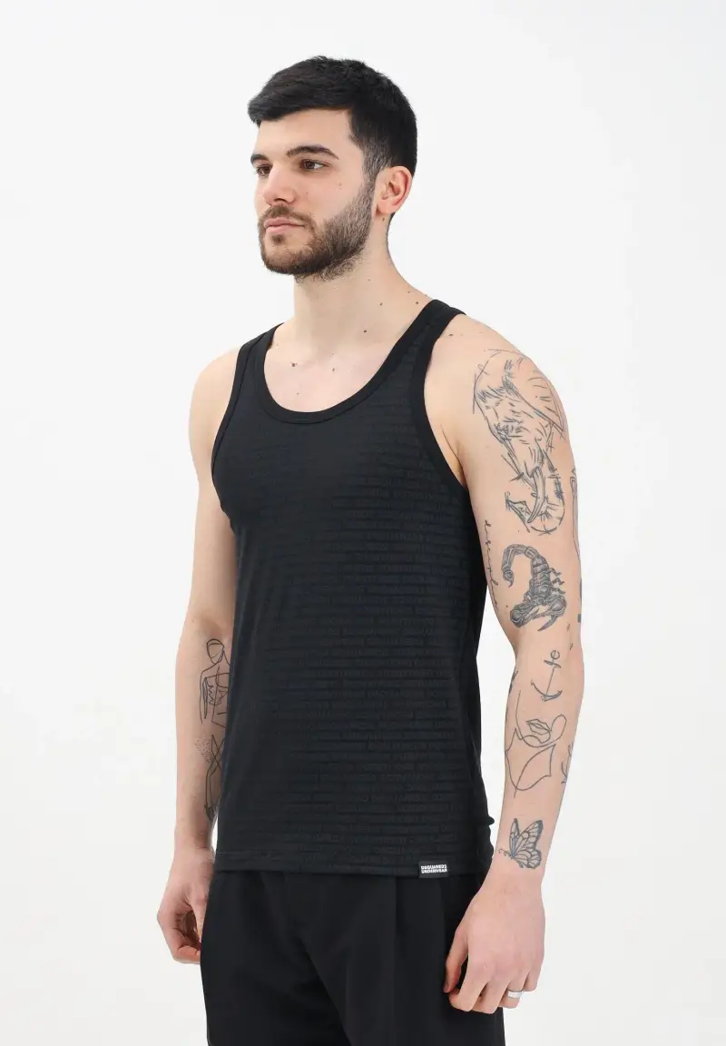 Canotta nera da uomo con logo all-over