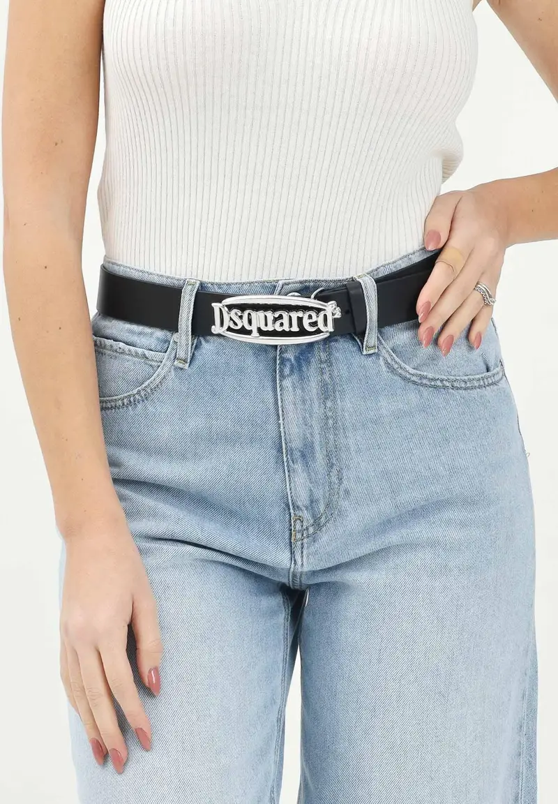 DSQUARED2 Cintura nera da donna con maxi fibbia logo miniatura 2